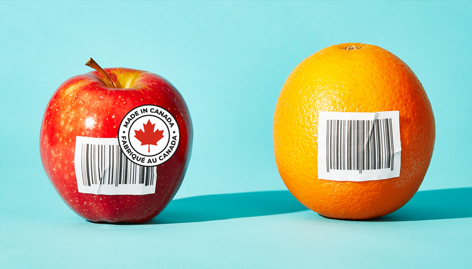 Produce with "Made in Canada" sticker.